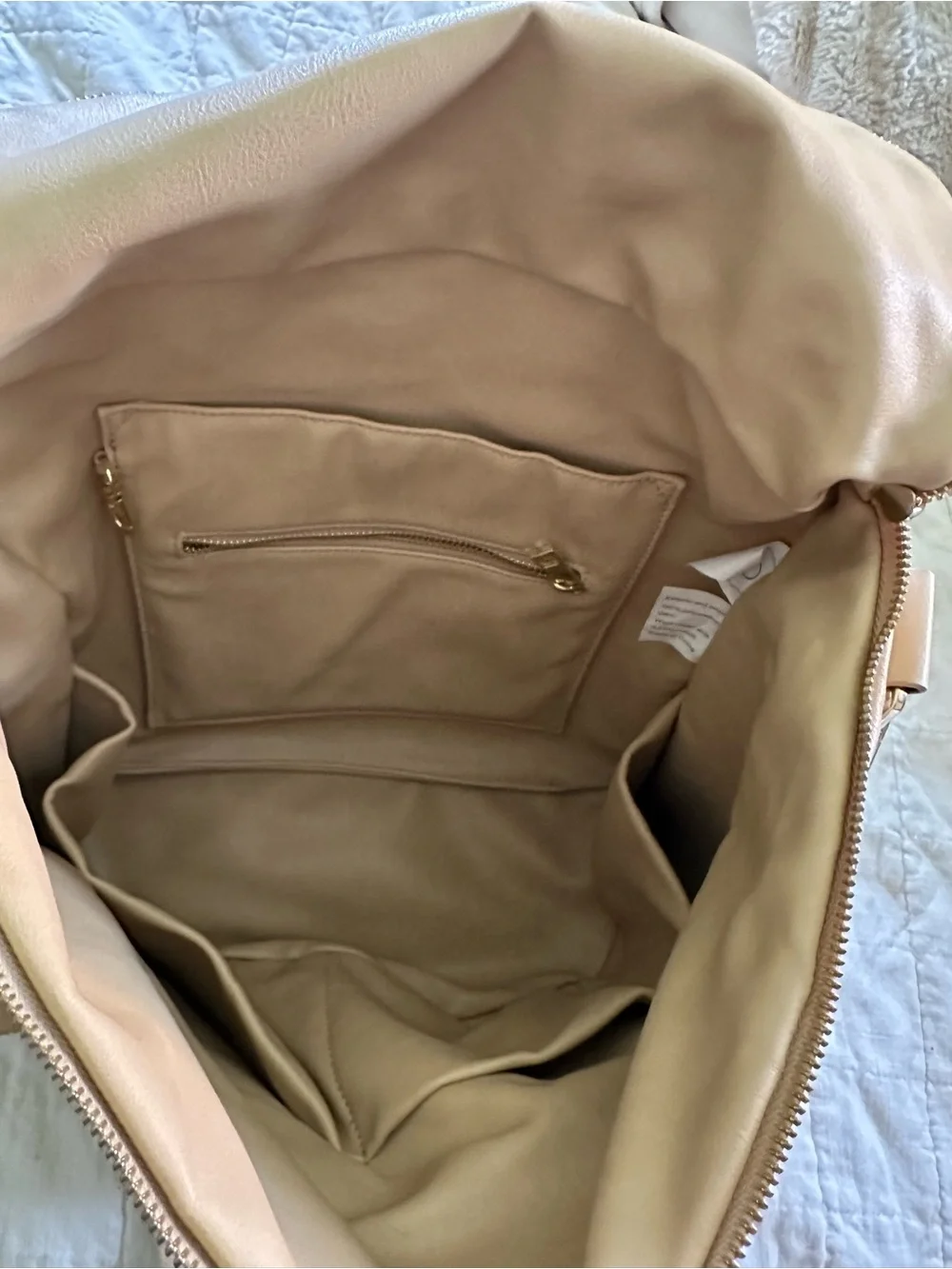 Neutral Beige Faux Leather Backpack Tote